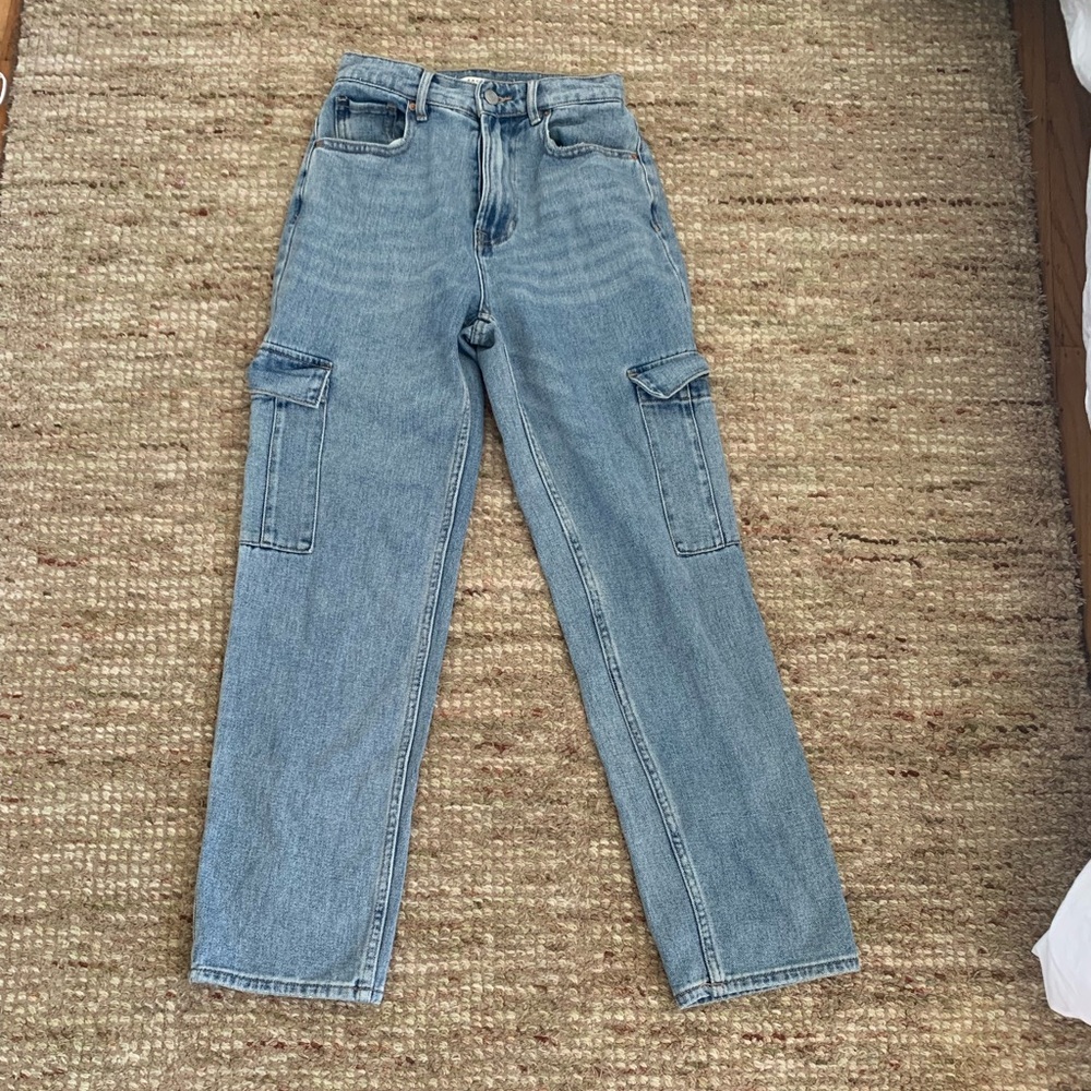 Pacsun High Rise Cargo Style Straight Blue Jeans